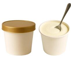 Two containers of yogurt with a spoon photo