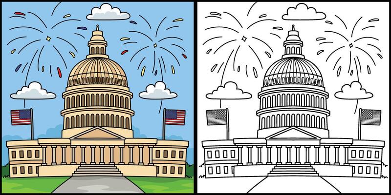 4th of July Capitol Fourth Coloring Illustration