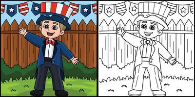 Coloring page of Uncle Sam character vector