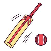 Cricket bat and ball Icons set in solid and thin line style vector