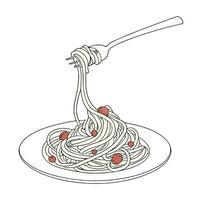 Spaghetti with meatballs on fork and plate food vector