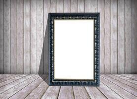 white paper in frame and old wooden wall, texture and background, background for design with copy space for text or image. photo