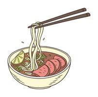 Noodles soup with meat and lime herbs vector