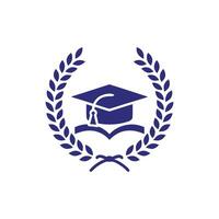 Graduation cap on open book with laurel wreath education vector