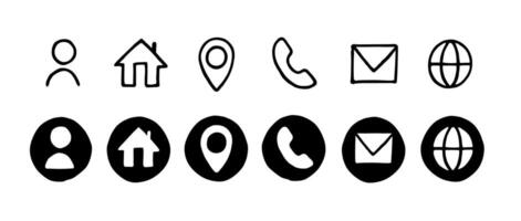 Business Icon Hand Drawn Set Bundle pack Icons for Resume Contact phone Outline Flat vector