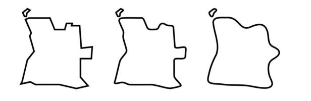 Angola country black outline silhouettes in three different levels of smoothness. Simplified maps. icons isolated on white background. vector