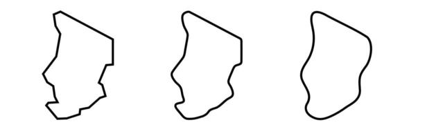 Chad country black outline silhouettes in three different levels of smoothness. Simplified maps. icons isolated on white background. vector