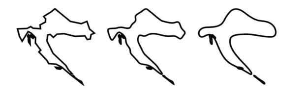 Croatia country black outline silhouettes in three different levels of smoothness. Simplified maps. icons isolated on white background. vector