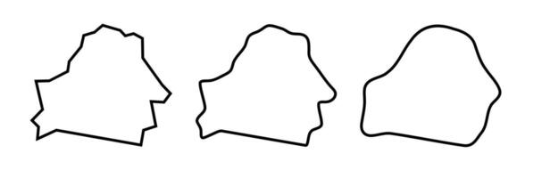 Belarus country black outline silhouettes in three different levels of smoothness. Simplified maps. icons isolated on white background. vector