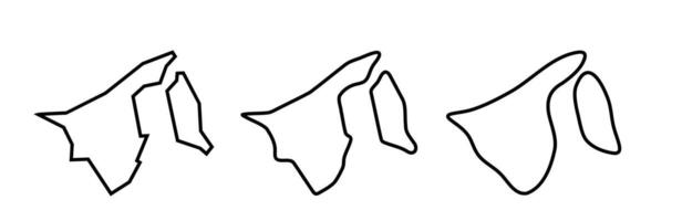 Brunei country black outline silhouettes in three different levels of smoothness. Simplified maps. icons isolated on white background. vector