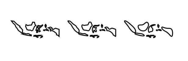 Indonesia country black outline silhouettes in three different levels of smoothness. Simplified maps. icons isolated on white background. vector