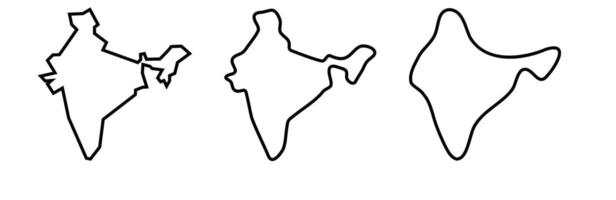 India country black outline silhouettes in three different levels of smoothness. Simplified maps. icons isolated on white background. vector