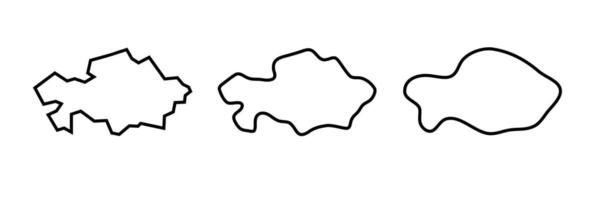 Kazakhstan country black outline silhouettes in three different levels of smoothness. Simplified maps. icons isolated on white background. vector