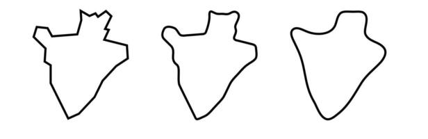 Burundi country black outline silhouettes in three different levels of smoothness. Simplified maps. icons isolated on white background. vector