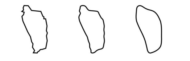 Dominica country black outline silhouettes in three different levels of smoothness. Simplified maps. icons isolated on white background. vector