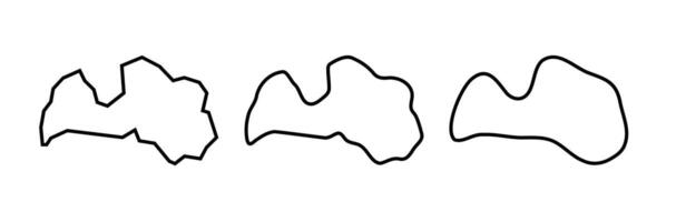 Latvia country black outline silhouettes in three different levels of smoothness. Simplified maps. icons isolated on white background. vector