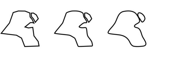 Kuwait country black outline silhouettes in three different levels of smoothness. Simplified maps. icons isolated on white background. vector