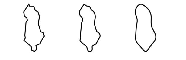 Albania country black outline silhouettes in three different levels of smoothness. Simplified maps. icons isolated on white background. vector