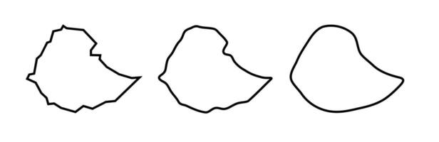 Ethiopia country black outline silhouettes in three different levels of smoothness. Simplified maps. icons isolated on white background. vector