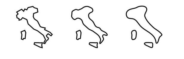Italy country black outline silhouettes in three different levels of smoothness. Simplified maps. icons isolated on white background. vector