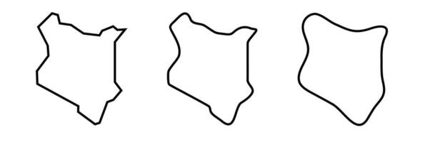 Kenya country black outline silhouettes in three different levels of smoothness. Simplified maps. icons isolated on white background. vector