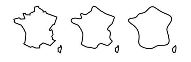 France country black outline silhouettes in three different levels of smoothness. Simplified maps. icons isolated on white background. vector