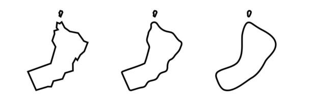 Oman country black outline silhouettes in three different levels of smoothness. Simplified maps. icons isolated on white background. vector