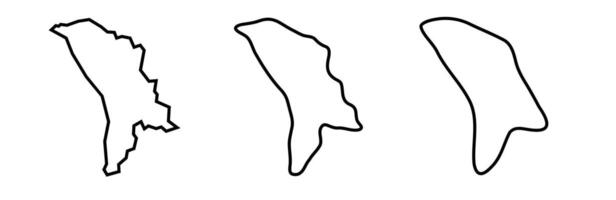 Moldova country black outline silhouettes in three different levels of smoothness. Simplified maps. icons isolated on white background. vector