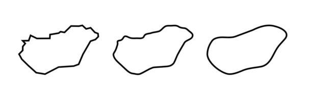 Hungary country black outline silhouettes in three different levels of smoothness. Simplified maps. icons isolated on white background. vector