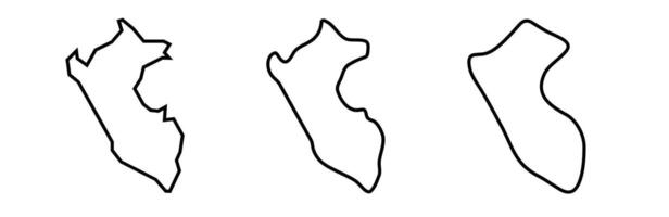 Peru country black outline silhouettes in three different levels of smoothness. Simplified maps. icons isolated on white background. vector
