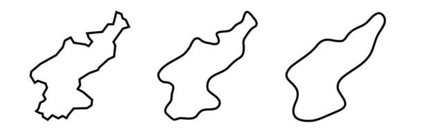 North Korea country black outline silhouettes in three different levels of smoothness. Simplified maps. icons isolated on white background. vector