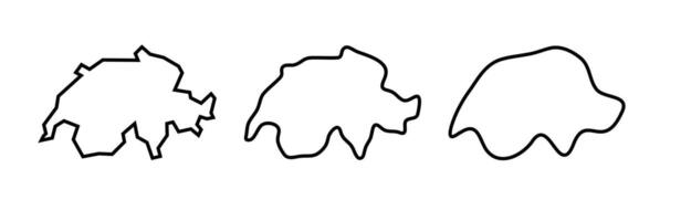 Switzerland country black outline silhouettes in three different levels of smoothness. Simplified maps. icons isolated on white background. vector