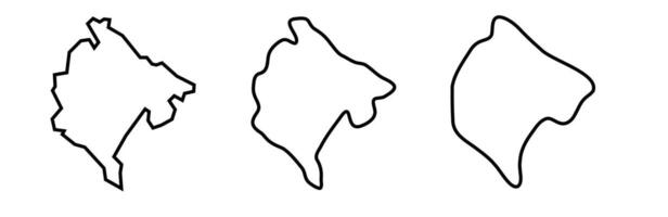 Montenegro country black outline silhouettes in three different levels of smoothness. Simplified maps. icons isolated on white background. vector