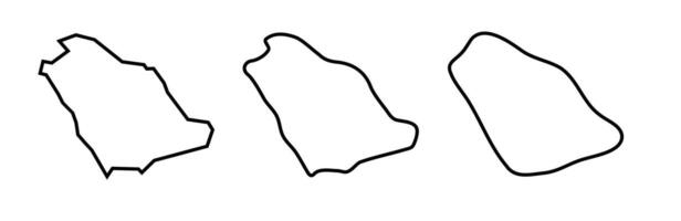Saudi Arabia country black outline silhouettes in three different levels of smoothness. Simplified maps. icons isolated on white background. vector