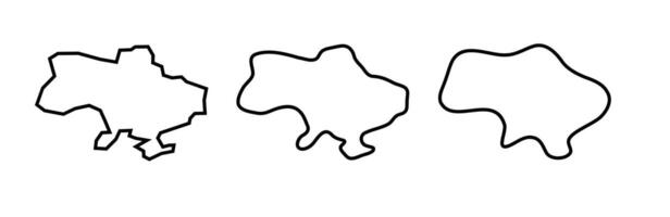 Ukraine country black outline silhouettes in three different levels of smoothness. Simplified maps. icons isolated on white background. vector