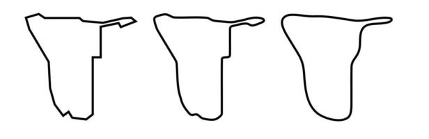 Namibia country black outline silhouettes in three different levels of smoothness. Simplified maps. icons isolated on white background. vector