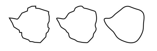 Zimbabwe country black outline silhouettes in three different levels of smoothness. Simplified maps. icons isolated on white background. vector