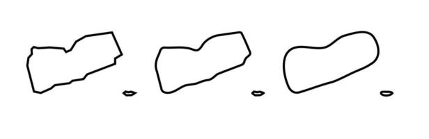 Yemen country black outline silhouettes in three different levels of smoothness. Simplified maps. icons isolated on white background. vector
