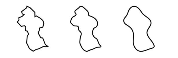 Guyana country black outline silhouettes in three different levels of smoothness. Simplified maps. icons isolated on white background. vector