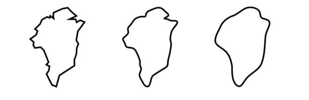Greenland black outline silhouettes in three different levels of smoothness. Simplified maps. icons isolated on white background. vector