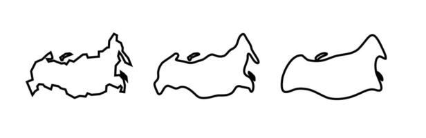Russia country black outline silhouettes in three different levels of smoothness. Simplified maps. icons isolated on white background. vector