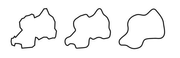 Rwanda country black outline silhouettes in three different levels of smoothness. Simplified maps. icons isolated on white background. vector