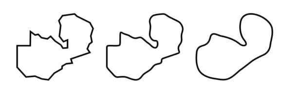 Zambia country black outline silhouettes in three different levels of smoothness. Simplified maps. icons isolated on white background. vector