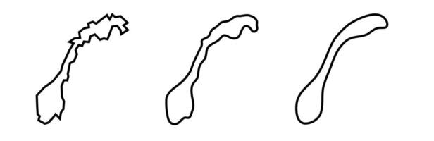 Norway country black outline silhouettes in three different levels of smoothness. Simplified maps. icons isolated on white background. vector