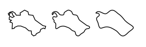 Turkmenistan country black outline silhouettes in three different levels of smoothness. Simplified maps. icons isolated on white background. vector