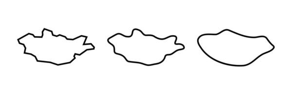 Mongolia country black outline silhouettes in three different levels of smoothness. Simplified maps. icons isolated on white background. vector