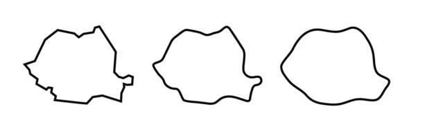 Romania country black outline silhouettes in three different levels of smoothness. Simplified maps. icons isolated on white background. vector