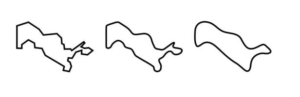 Uzbekistan country black outline silhouettes in three different levels of smoothness. Simplified maps. icons isolated on white background. vector