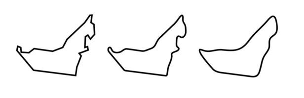 United Arab Emirates country black outline silhouettes in three different levels of smoothness. Simplified maps. icons isolated on white background. vector