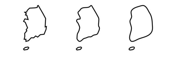 South Korea country black outline silhouettes in three different levels of smoothness. Simplified maps. icons isolated on white background. vector
